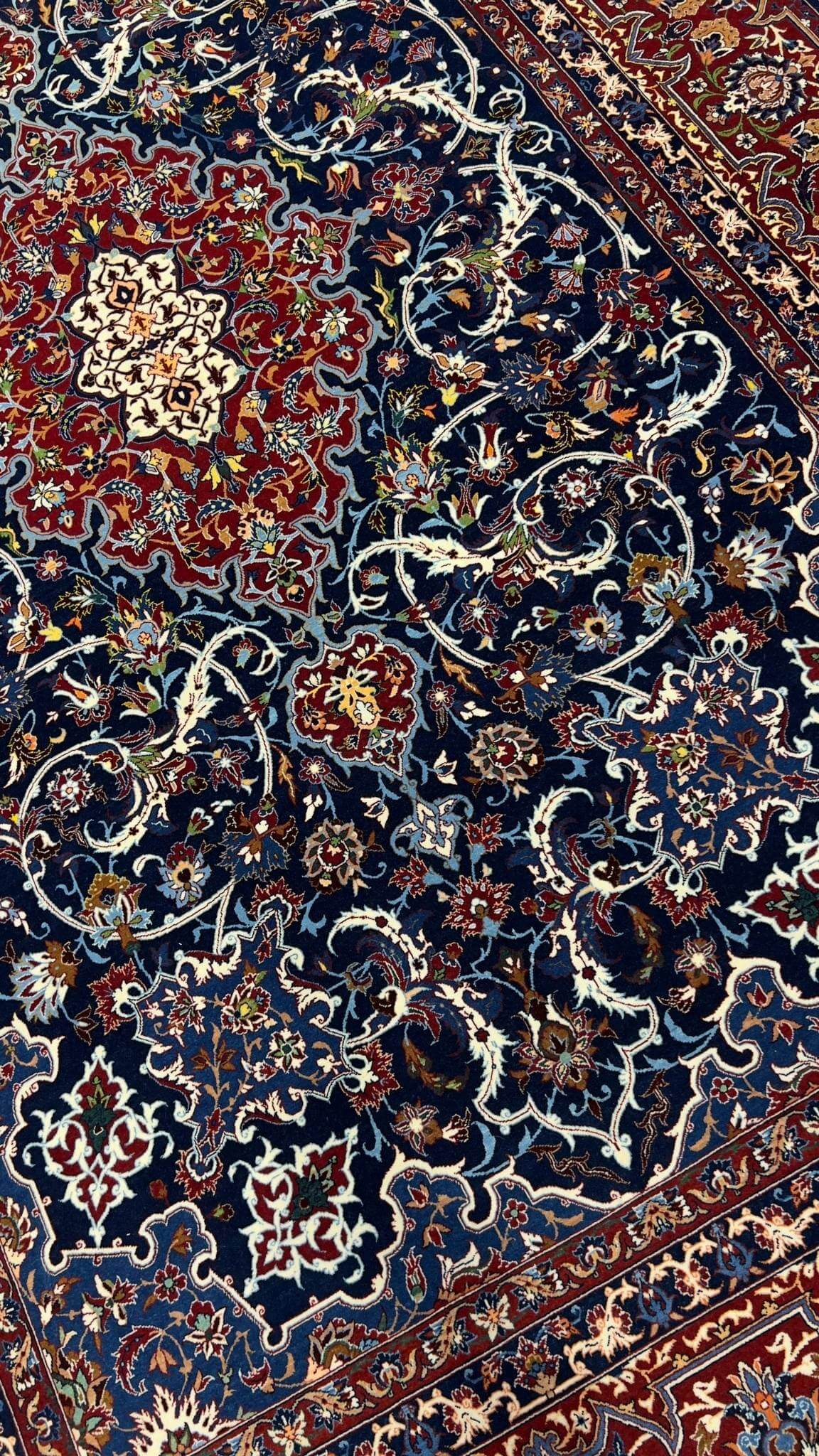 "Master Bagher Seirafian Isfahan rug showcasing exceptional craftsmanship and a rich color palette."